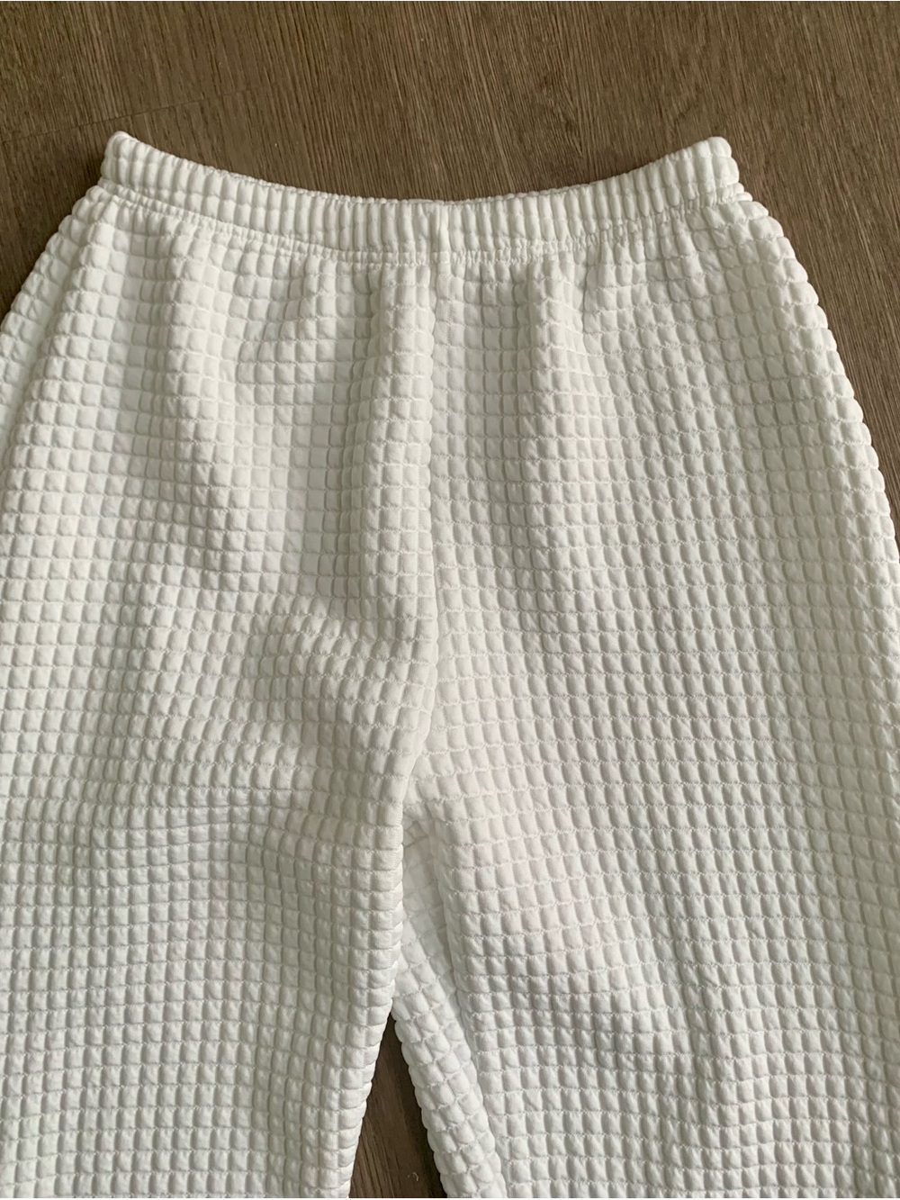 White Textured Waffle Knit Sweatpants
